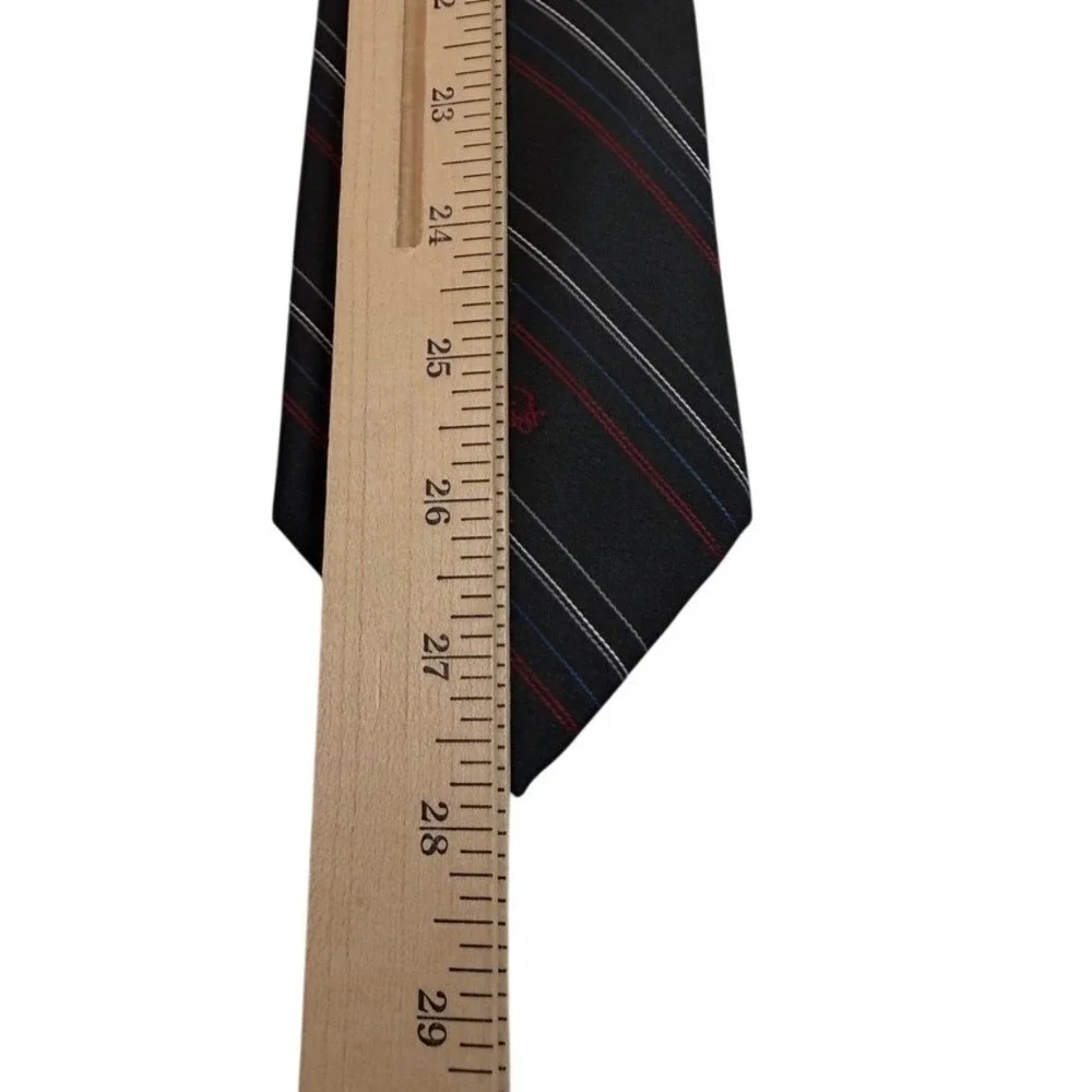 VTG Christian Dior Monsieur Tie Mens Black‎ Red Blue Stripe USA Logo Designer